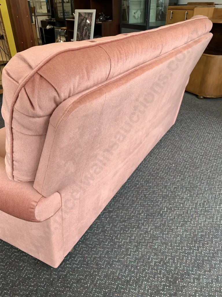 Vintage Salmon Colour 3 Seater Button Back Sofa, Dome Detailing, L190cm Image 1++