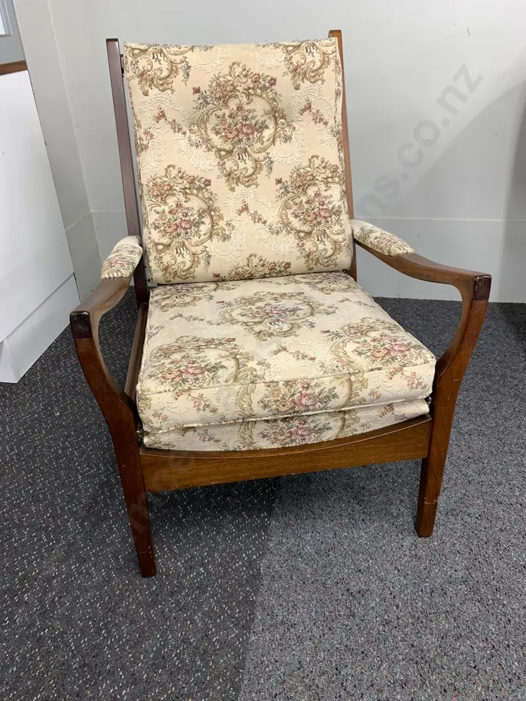 Mid-Century Cintique Arm Chair, Tapestry Look Fabric, W63.5cm Image 1++