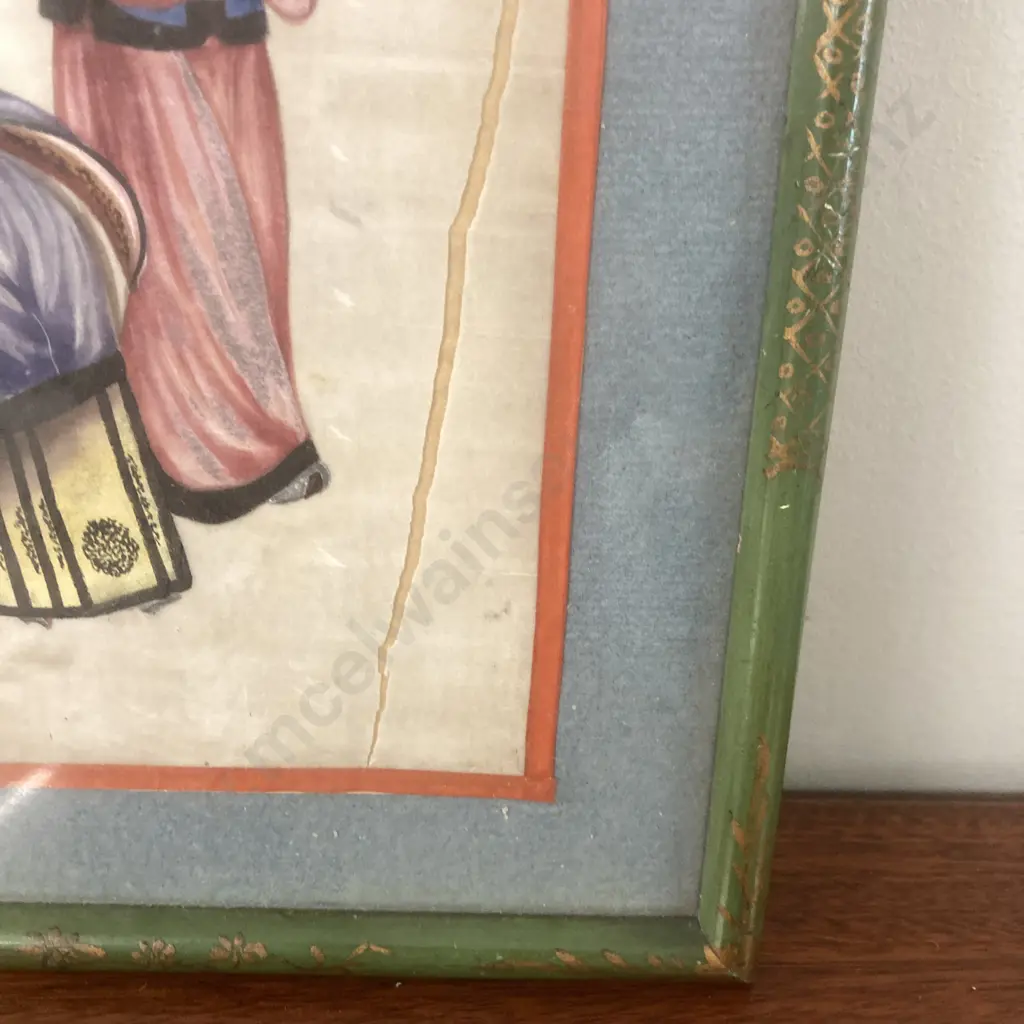 Antique 19th Century Chinese Painting on Rice Paper. Framed. (Torn Under Glass), 29 x 22cm Image 1++