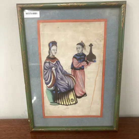 Antique 19th Century Chinese Painting on Rice Paper. Framed. (Torn Under Glass), 29 x 22cm