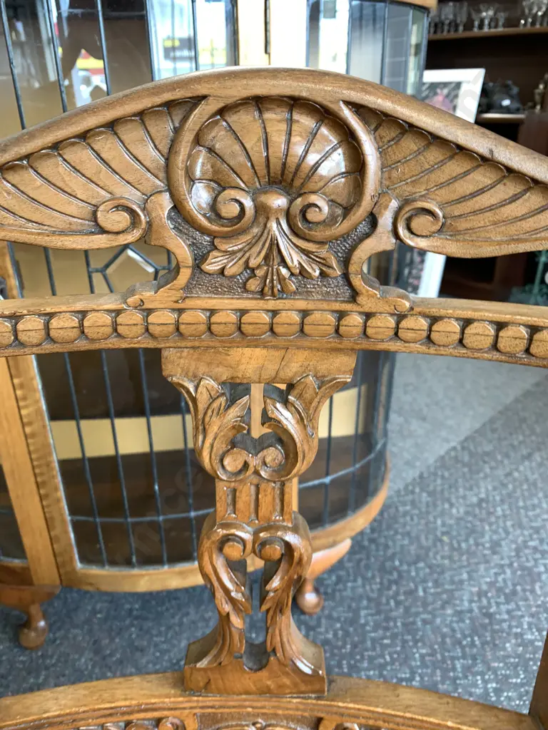 Set of 4 Edwardian Sprung Dining Chairs, Heavily Carved Backs Image 1++