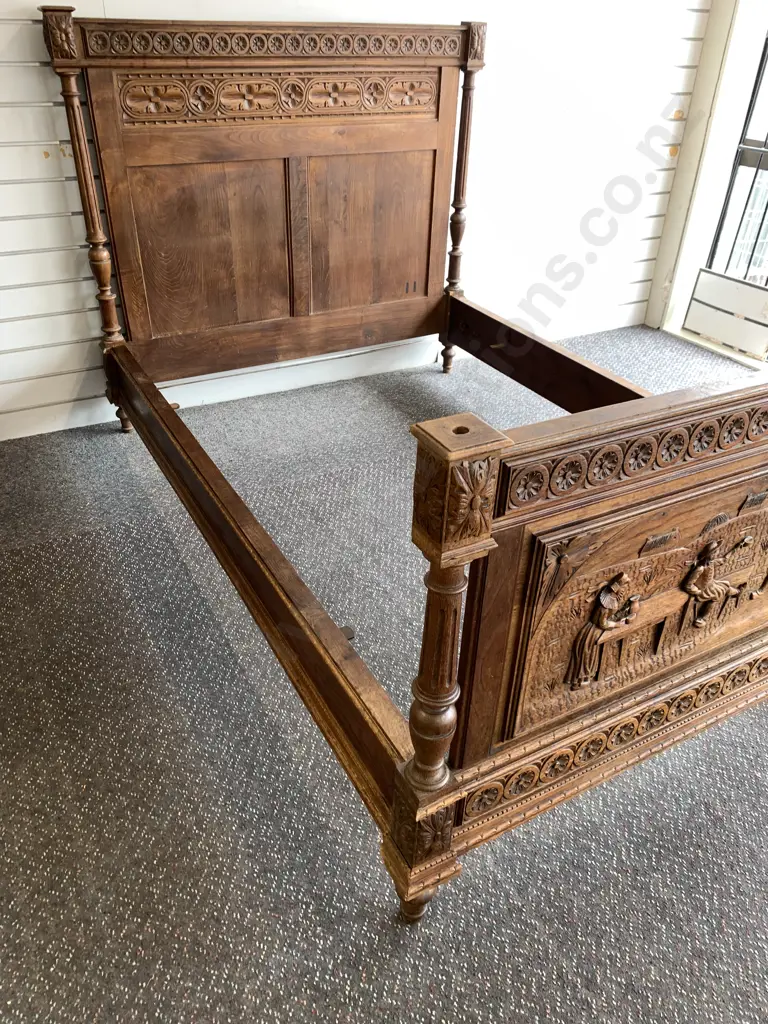 c1900 French Carved Oak Marriage Bed In The Brittany-style, Deeply Carved, (Old Borer Holes Has Been Treated) Image 1++