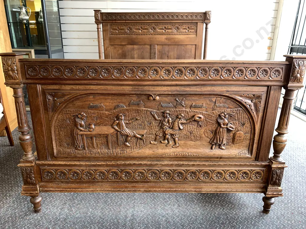 c1900 French Carved Oak Marriage Bed In The Brittany-style, Deeply Carved, (Old Borer Holes Has Been Treated) Image 1++