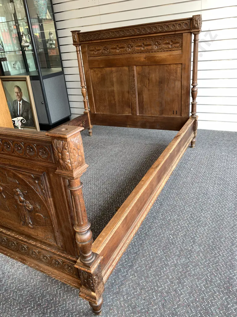 c1900 French Carved Oak Marriage Bed In The Brittany-style, Deeply Carved, (Old Borer Holes Has Been Treated) Image 1++