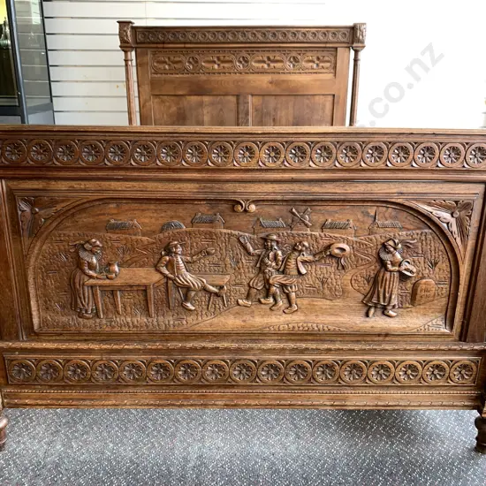 c1900 French Carved Oak Marriage Bed In The Brittany-style, Deeply Carved, (Old Borer Holes Has Been Treated)