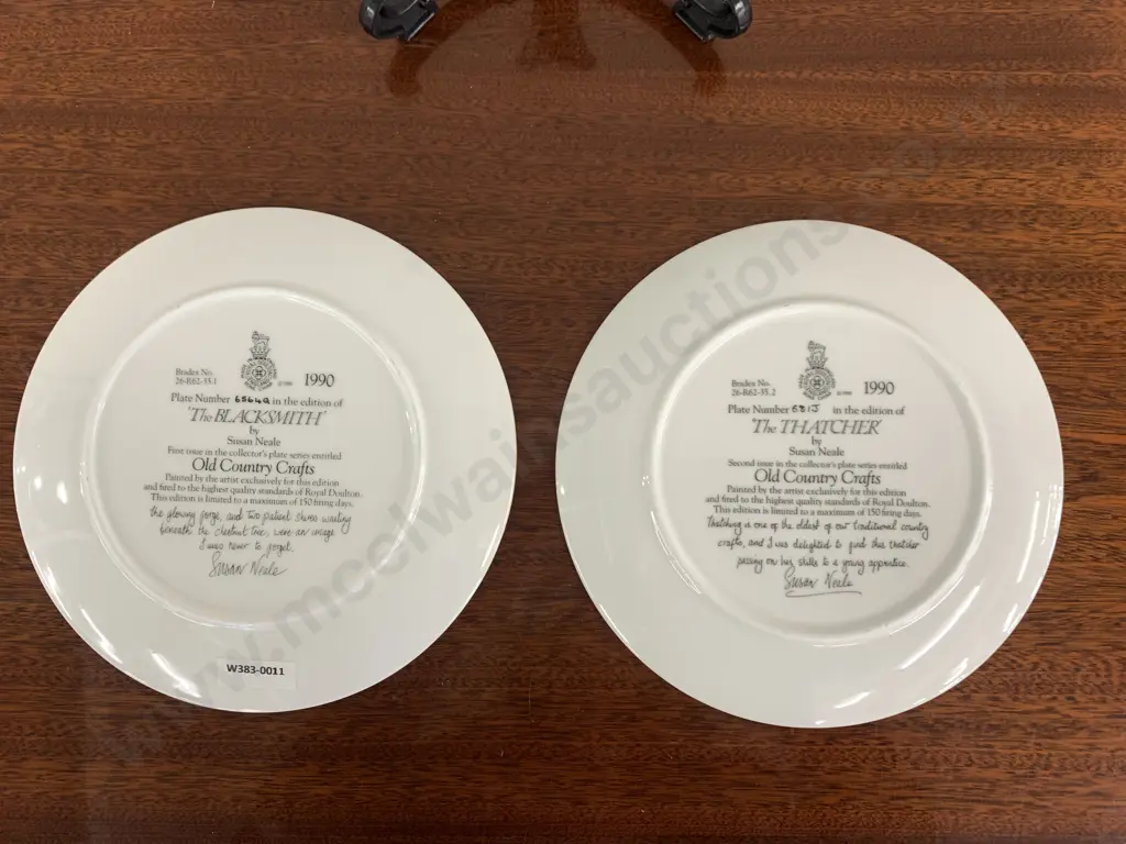 Pair of Royal Doulton Old Country Crafts Decorative Plates 'The Blacksmith' & 'The Thatcher', 1990 Image 1++