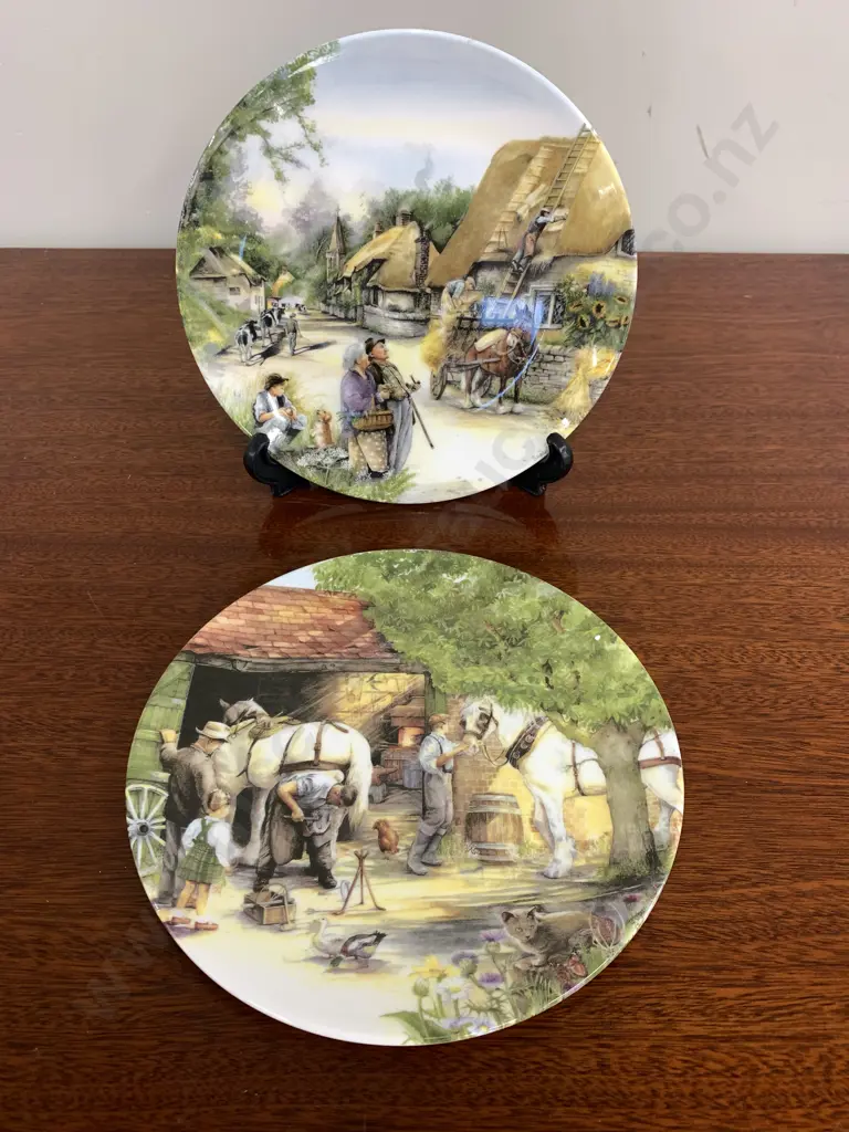 Pair of Royal Doulton Old Country Crafts Decorative Plates 'The Blacksmith' & 'The Thatcher', 1990 Image 1++