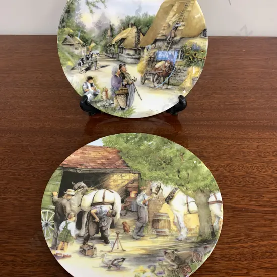 Pair of Royal Doulton Old Country Crafts Decorative Plates 'The Blacksmith' & 'The Thatcher', 1990