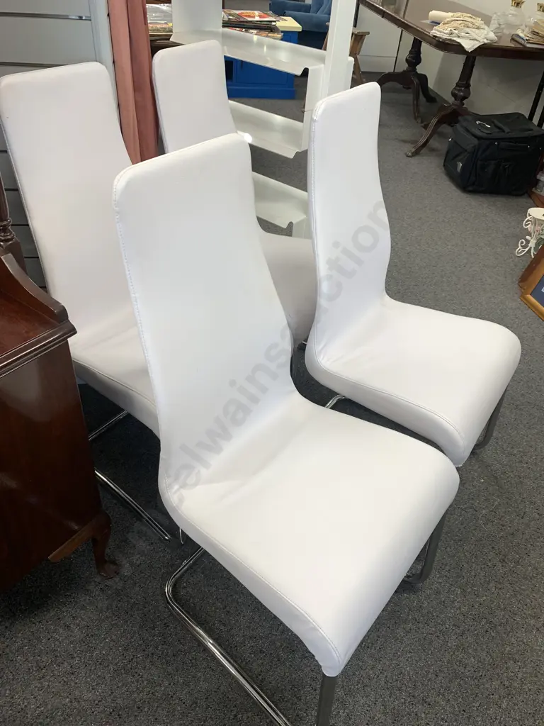 Set of 4 Italian Effezeta White Leather Effect Dining Chairs Image 1++
