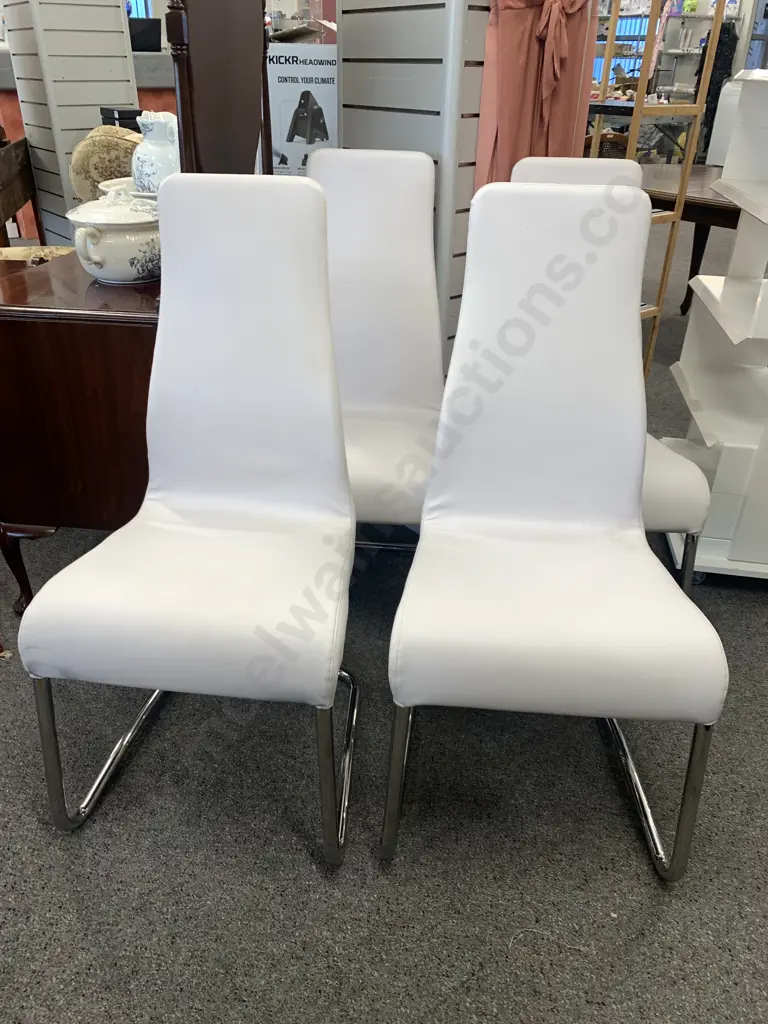 Set of 4 Italian Effezeta White Leather Effect Dining Chairs Image 1++