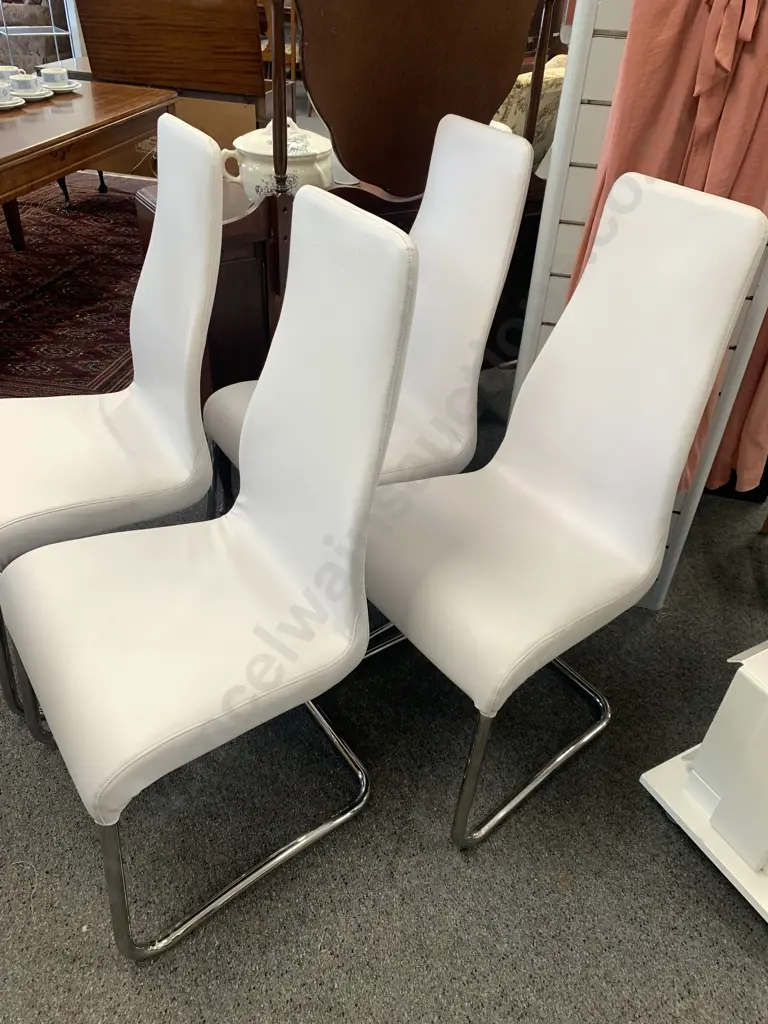 Set of 4 Italian Effezeta White Leather Effect Dining Chairs Image 1++