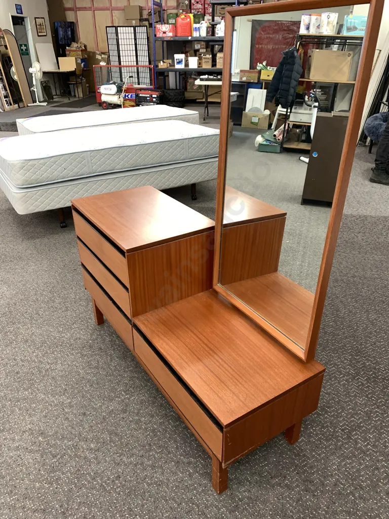 Stylish Retro Mid-Century 5 Piece Bedroom Set, Dressing Table, Chest of Drawers, Bedside Table & 2 Single Headboards Image 1++
