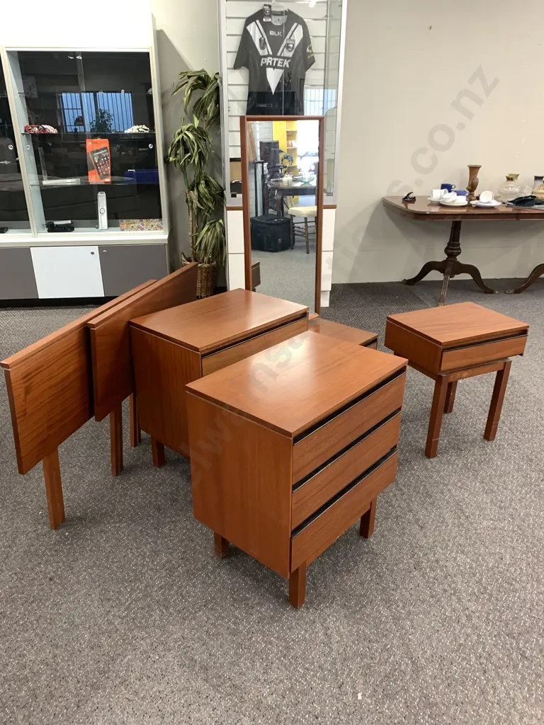 Stylish Retro Mid-Century 5 Piece Bedroom Set, Dressing Table, Chest of Drawers, Bedside Table & 2 Single Headboards Image 1++