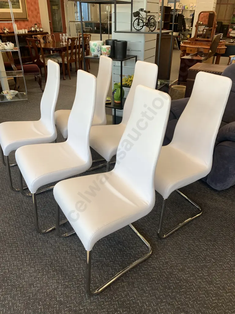 Set of 6 Italian Effezeta White Leather Effect Dining Chairs Image 1++