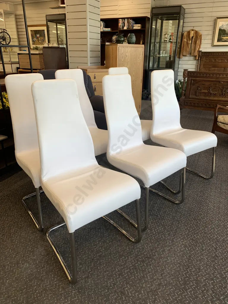 Set of 6 Italian Effezeta White Leather Effect Dining Chairs Image 1++