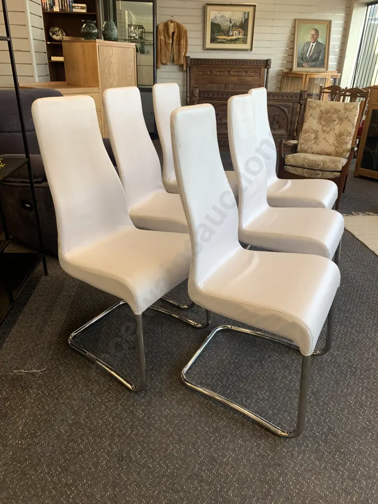 Set of 6 Italian Effezeta White Leather Effect Dining Chairs Image 1++