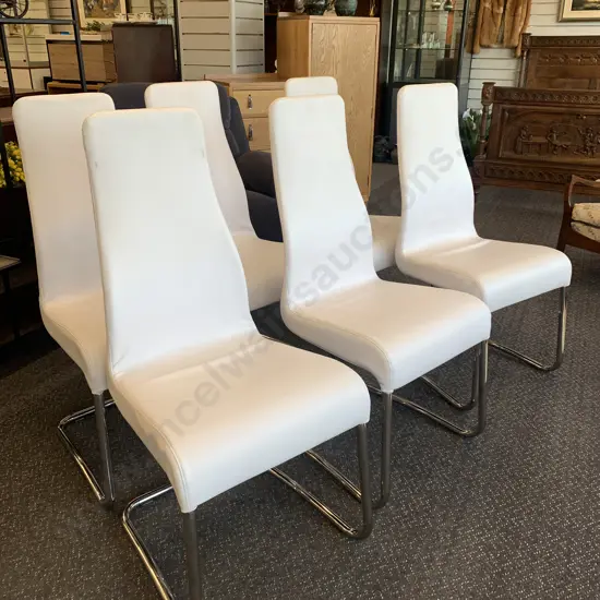 Set of 6 Italian Effezeta White Leather Effect Dining Chairs