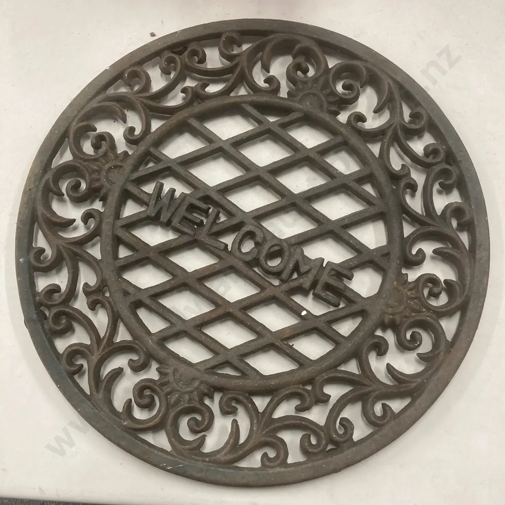 Round Cast Iron Ornate Welcome Mat, Dia45cm Image 1++