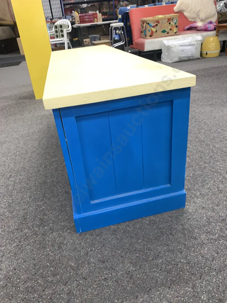 Country Style 2 Door Entertainment Unit, 2 Shelves, Black Wrought Handles, Butter Cream & Sky Blue, H55 W155 D47cm Image 1++