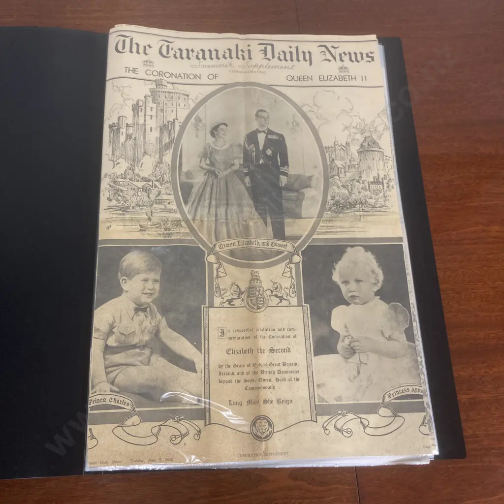 Royal Memorabilia - 1953 Taranaki Daily New QEII Coronation, Times Queen Mother 1900-2002, Diana 1961-1997 Anniversary Image 1++