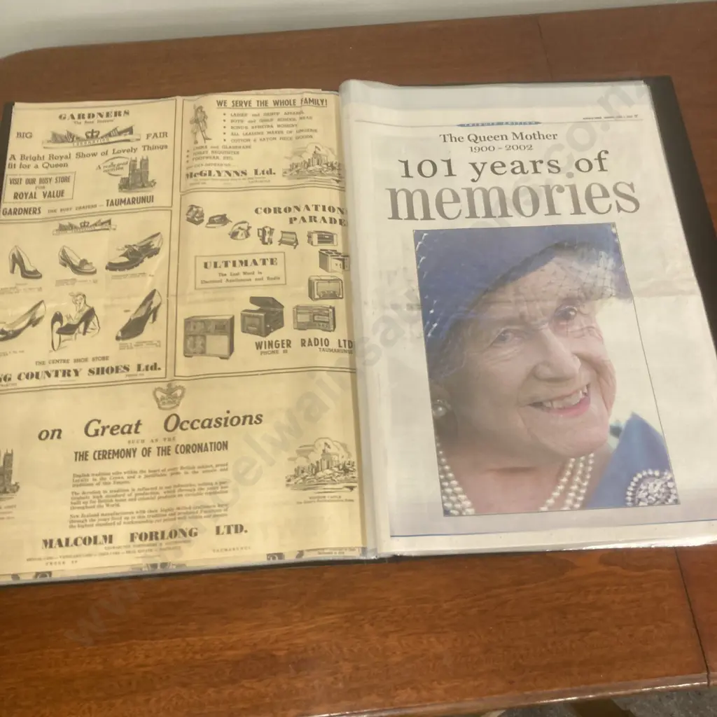 Royal Memorabilia - 1953 Taranaki Daily New QEII Coronation, Times Queen Mother 1900-2002, Diana 1961-1997 Anniversary Image 1++