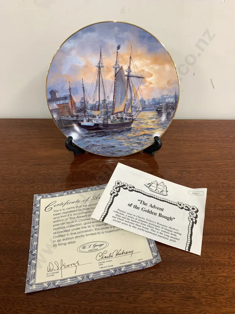 'Advent of the Golden Bough' Ltd Edition Collector Plate 1990s WS George - Charles Vickery's Romantic Harbors 2497A COA Image 1++