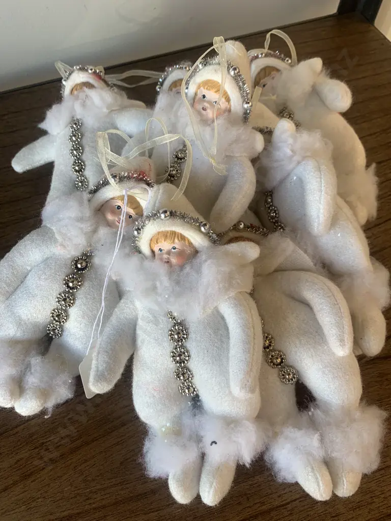 Cream Christmas Doll Decorations x 8 Image 1++