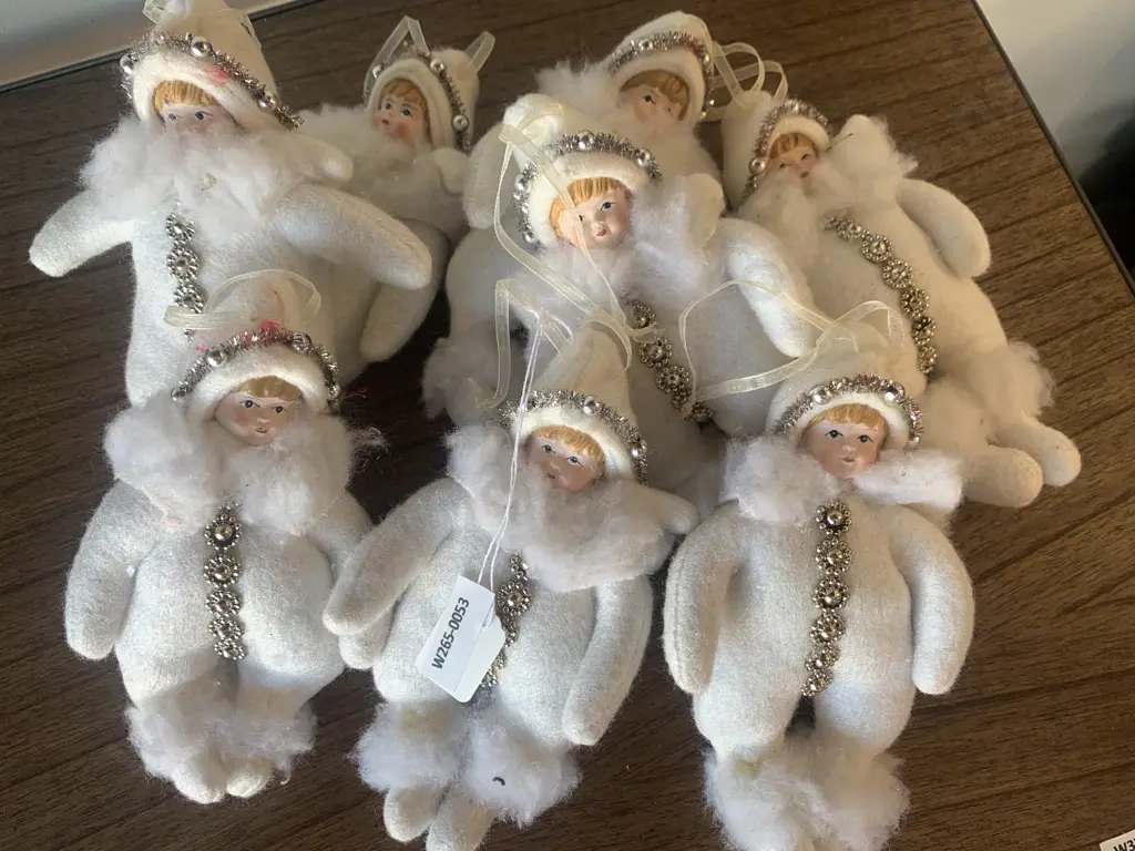 Cream Christmas Doll Decorations x 8 Image 1++