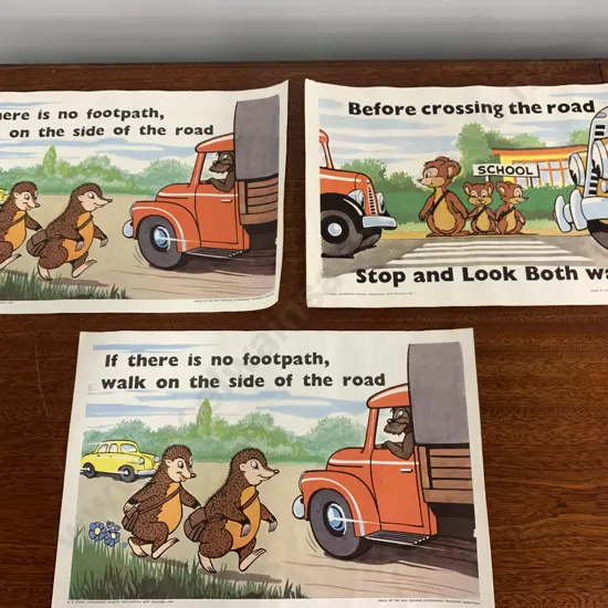 Vintage 1960s NZ Govt Transport Department Kids Road Safety Posters x 3