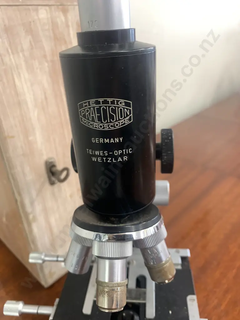 Vintage Monocular Microscope with Carry Case - Hettig Praecision - Germany - Teiwes-Optic Wetzlar Image 1++