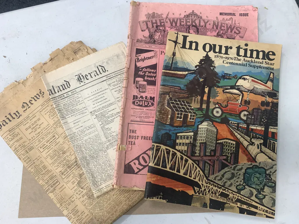 NZ Herald 1863, 1950 Taranaki Daily News, 1940 Weekly News & 1870-1970 Auckland Star Centennial Supplement Image 1++