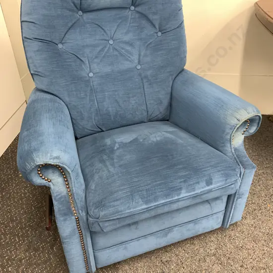 Denim Blue Colour Lazyboy Chair, Button Backed With Dome Detailing