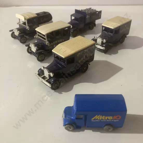 Lot of 5 Lledo Cadburys Promotional Models & 1990's Matchbox Bedford Mitre 10 Van