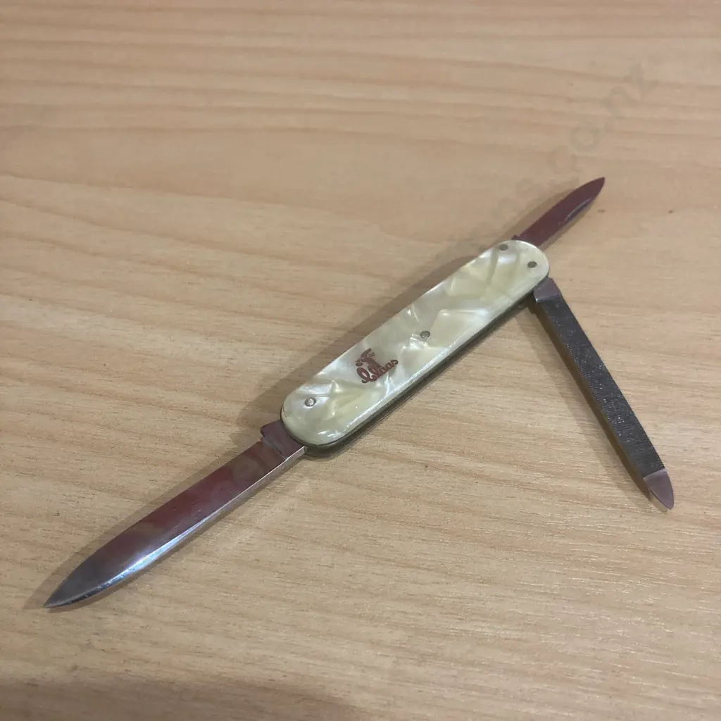 Vintage Gottlieb Hammesfahr Solingen Pen Knife, Mother Of Pearl Handles, Marked Original Nirosta, L11.5cm Open Image 1++