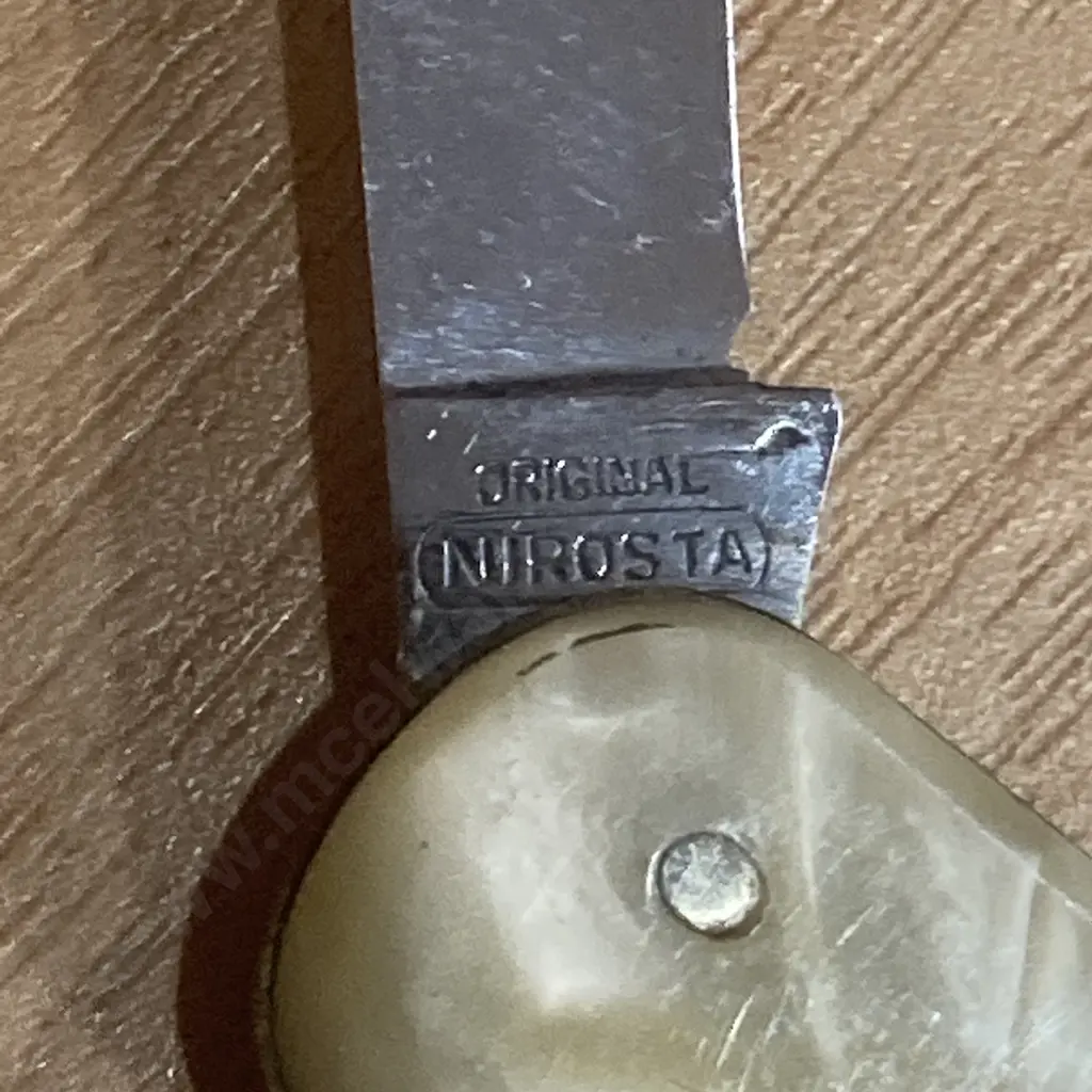 Vintage Gottlieb Hammesfahr Solingen Pen Knife, Mother Of Pearl Handles, Marked Original Nirosta, L11.5cm Open Image 1++