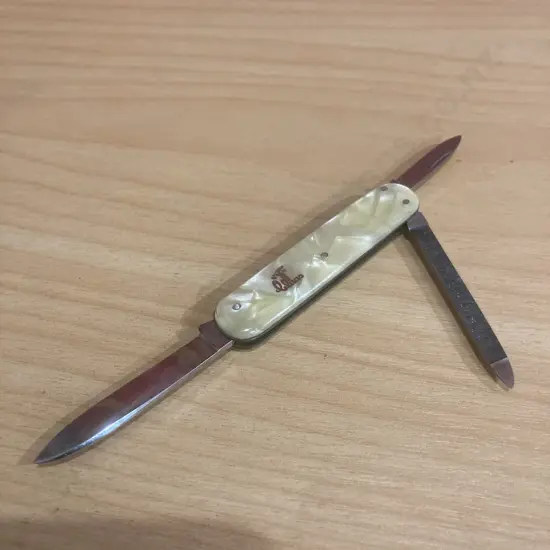 Vintage Gottlieb Hammesfahr Solingen Pen Knife, Mother Of Pearl Handles, Marked Original Nirosta, L11.5cm Open