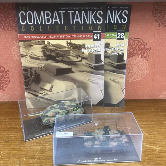 Encased Combat Tanks Leopard 2 A5 & Type 61 with Numbered Publication Magazines