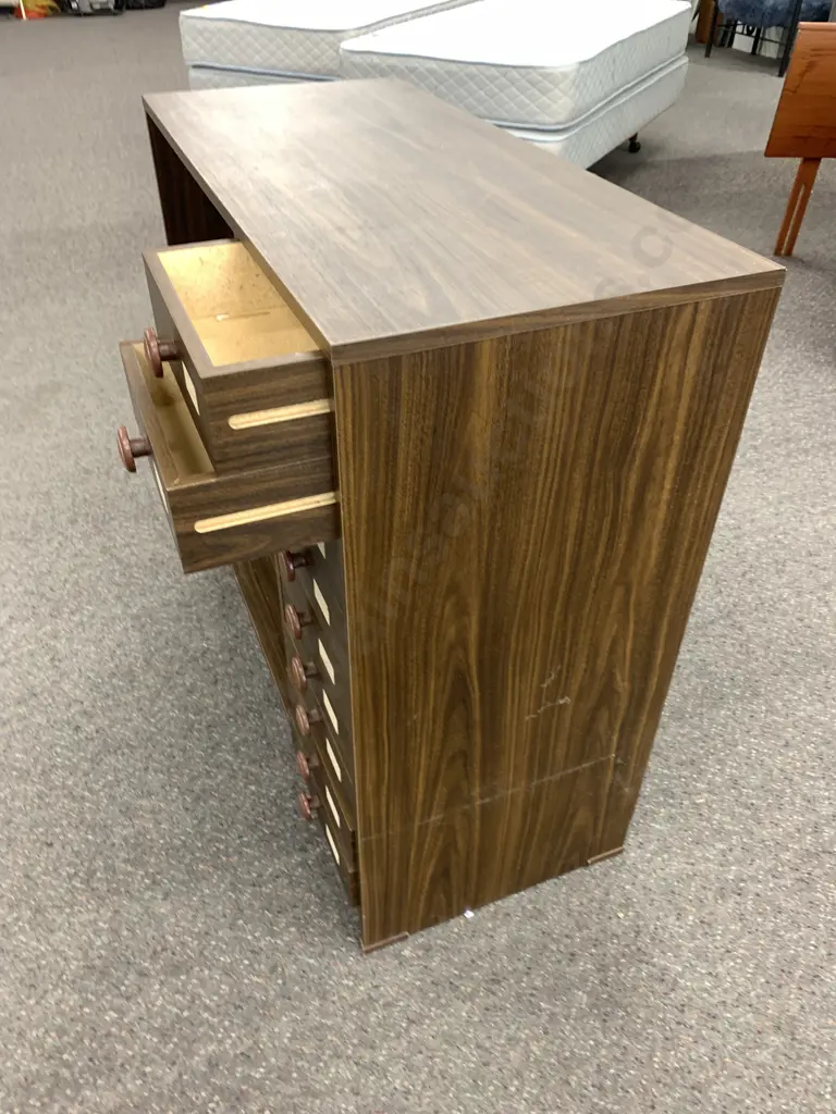 Brown Veneer Office Shelf / Drawer Unit With Brown Knob Handles, 9 Drawers, H86.5 EW89 D41cm Image 1++