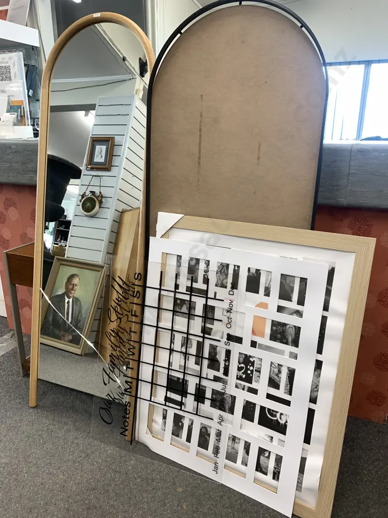 Wooden Framed Curved Top Mirror (Cracked), Large Collage Frame (No Glass), Black Framed Curved Top Mirror Frame Only Image 1++