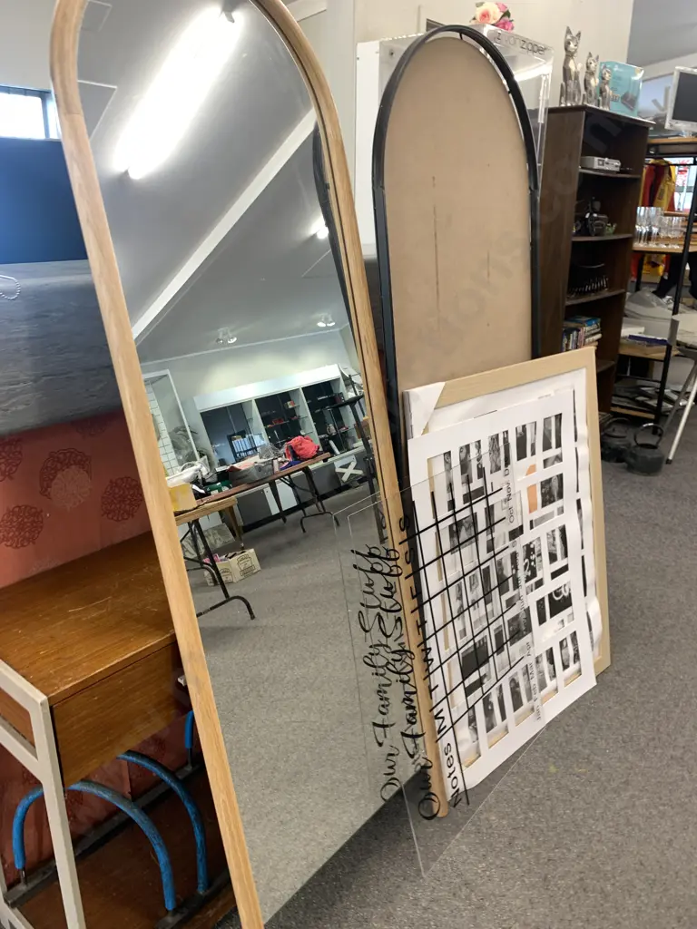 Wooden Framed Curved Top Mirror (Cracked), Large Collage Frame (No Glass), Black Framed Curved Top Mirror Frame Only Image 1++