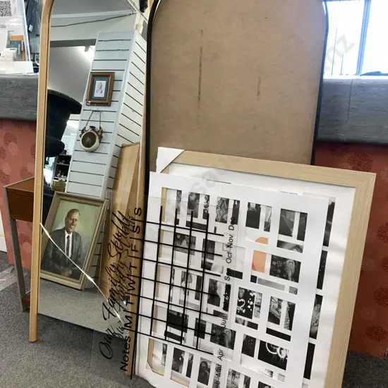 Wooden Framed Curved Top Mirror (Cracked), Large Collage Frame (No Glass), Black Framed Curved Top Mirror Frame Only
