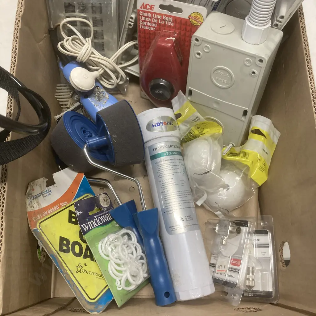 Box Lot No8 Sprayer, Electrical Sundries, Edge Rollers, Filter Cartridge Etc Image 1++