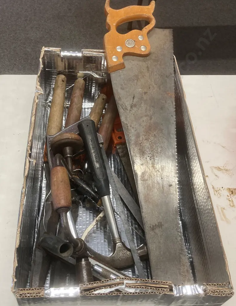 Box Lot of Vintage Tools, Disston & Bahco Saws, Stanley Hacksaws Etc Image 1++