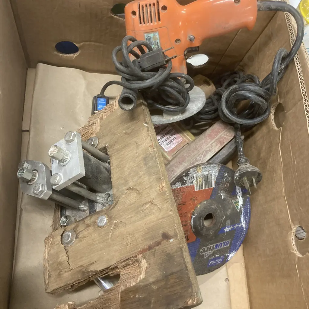Box Lot Vintage Power Tools, Marine Control, Grinding Disc Image 1++