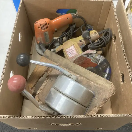 Box Lot Vintage Power Tools, Marine Control, Grinding Disc