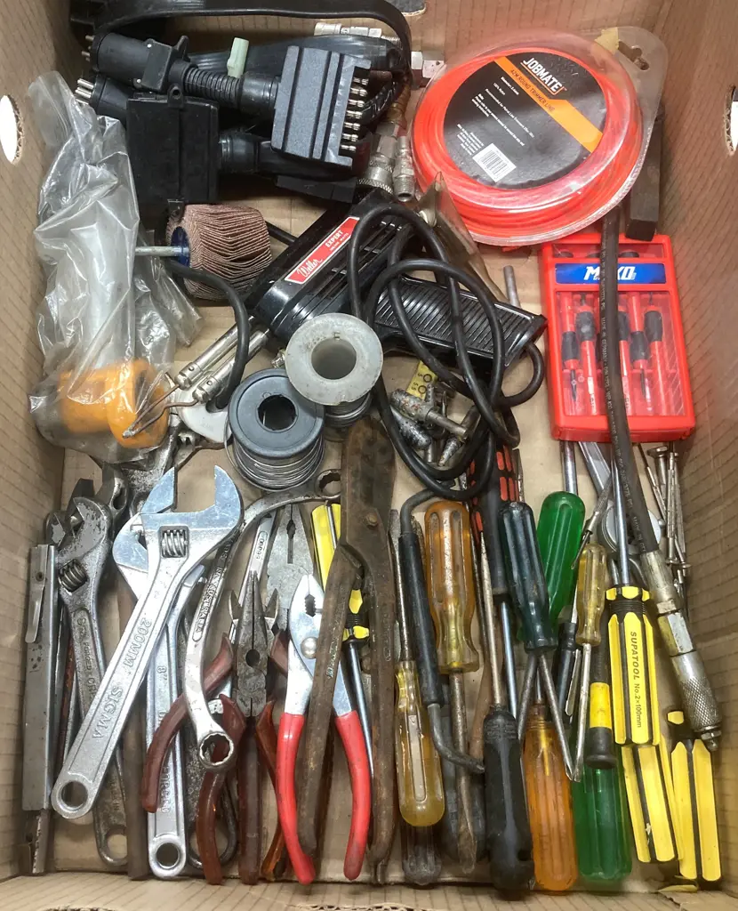 Box lot Solder Iron & Solder, Hand Tools, Trailer Plugs, Etc Image 1++