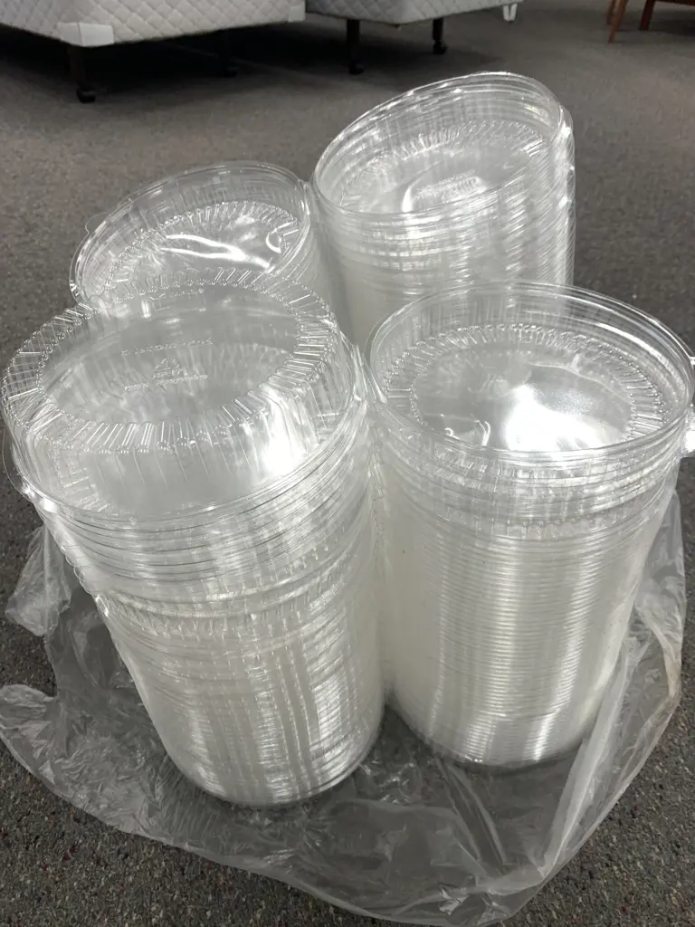Large Bag of NZ Made Custom-Pak Round Clear Lidded Containers, Dia 20cm Image 1++