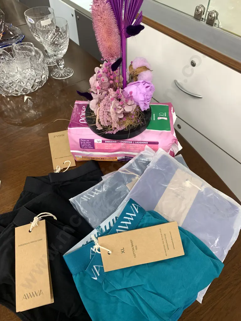 XL Assorted All Day Brief Indicenous PeriodCare Poise Pads & Faux Arrangement Image 1++
