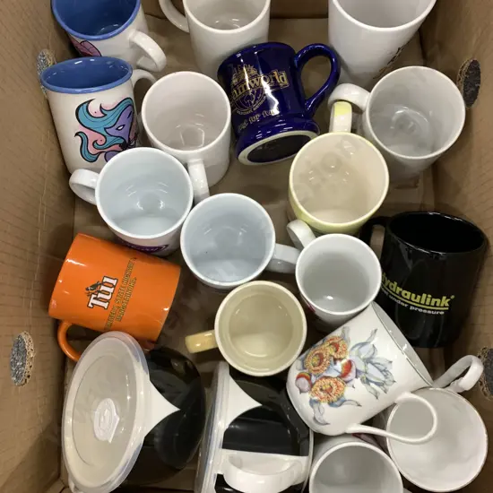 Selection of Coffee Mugs, Cadbury, Tui, Lidded Mugs Etc