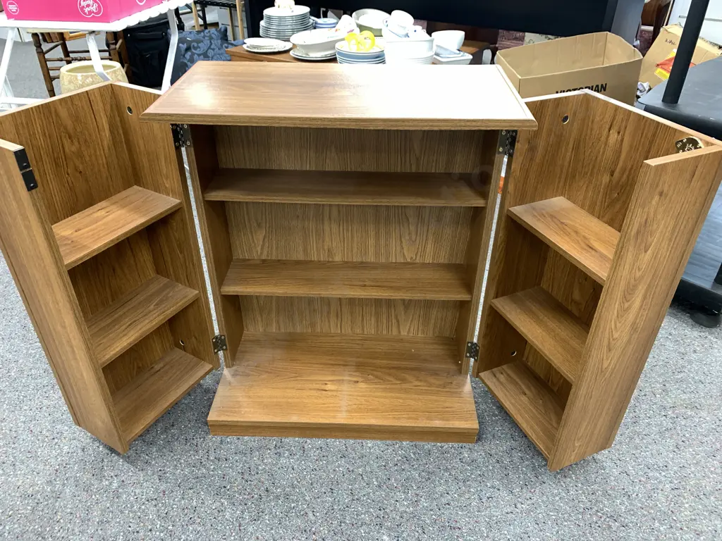 Vintage Wood Effect 2 Door DVD Storage Unit, H75 W60 D31cm Image 1++